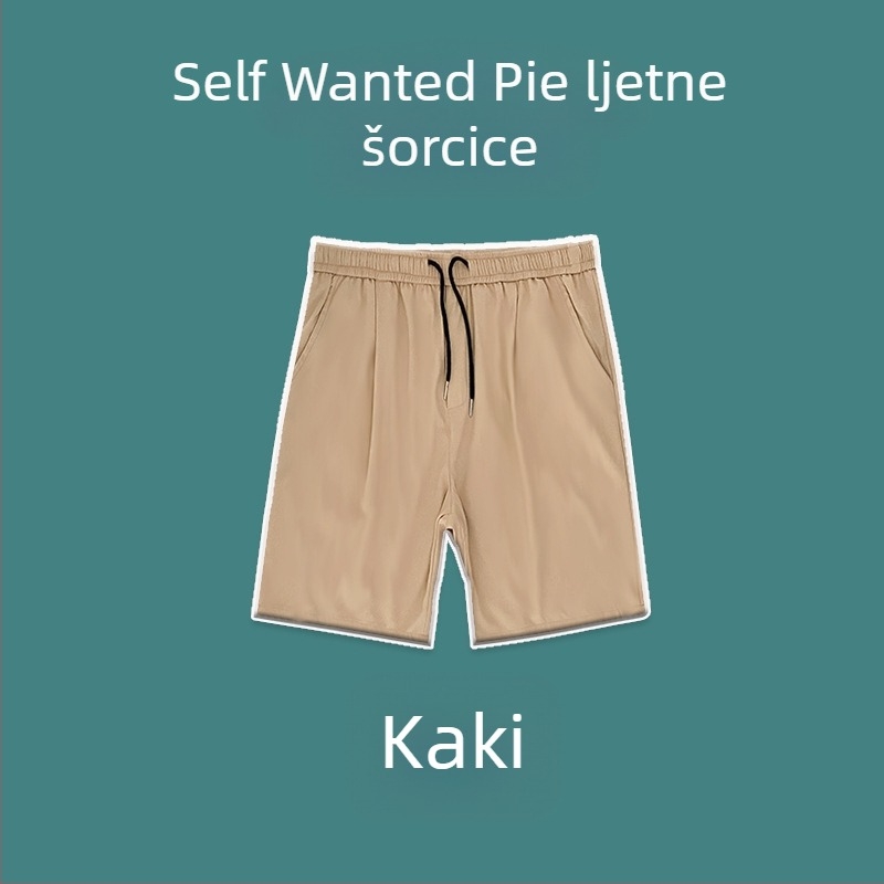 Muške Ice Silk šorceve za ljeto, labav kroj, srednji pojas, poliester, kratke hlače, kopčanje s vrpicom
