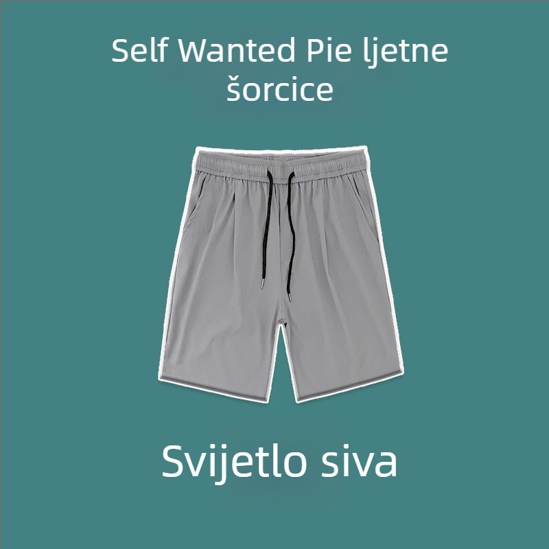 Muške Ice Silk šorceve za ljeto, labav kroj, srednji pojas, poliester, kratke hlače, kopčanje s vrpicom