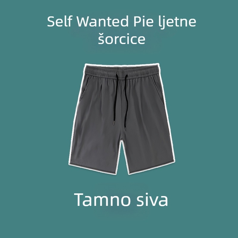Muške Ice Silk šorceve za ljeto, labav kroj, srednji pojas, poliester, kratke hlače, kopčanje s vrpicom