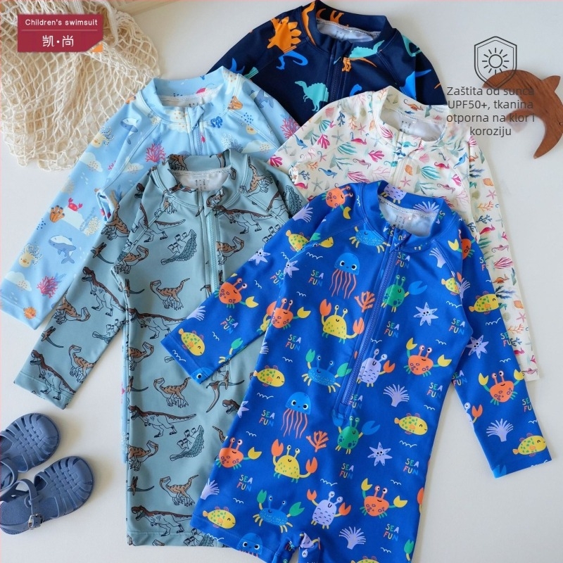 Dječji jednodijelni kupaći kostim s dugim rukavima, UV zaštita i brzo sušenje, poliester, za djevojčice 1–8 godina