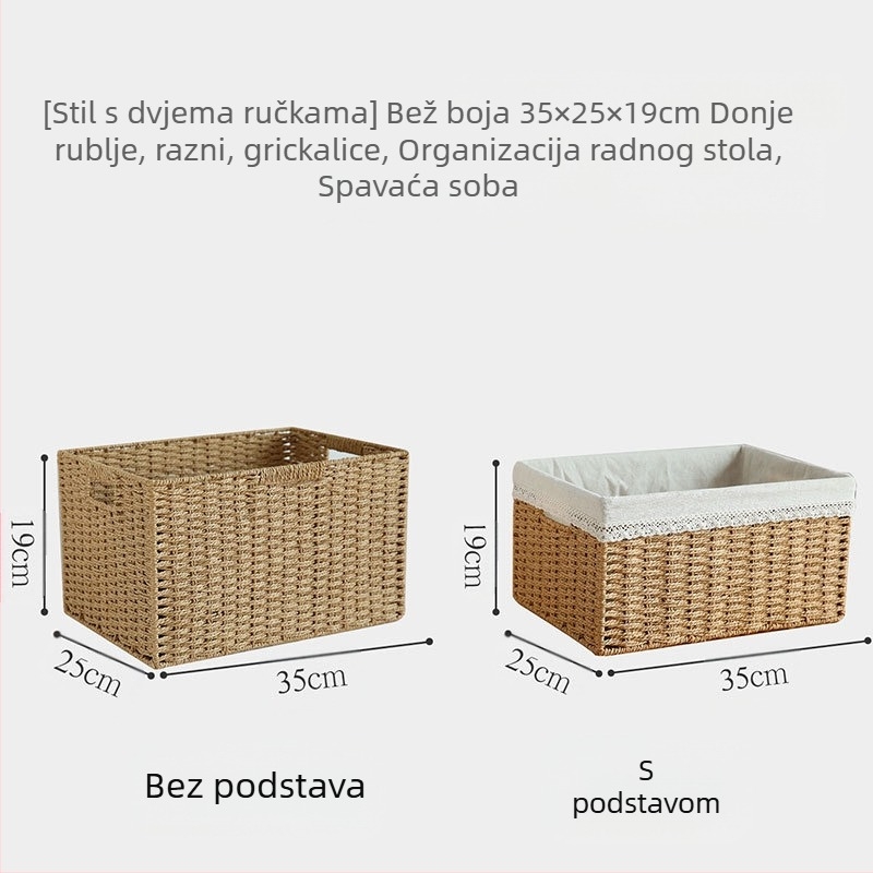 Koš za odlaganje s poklopcem, papirnati ratan pletenica, ekološki materijal