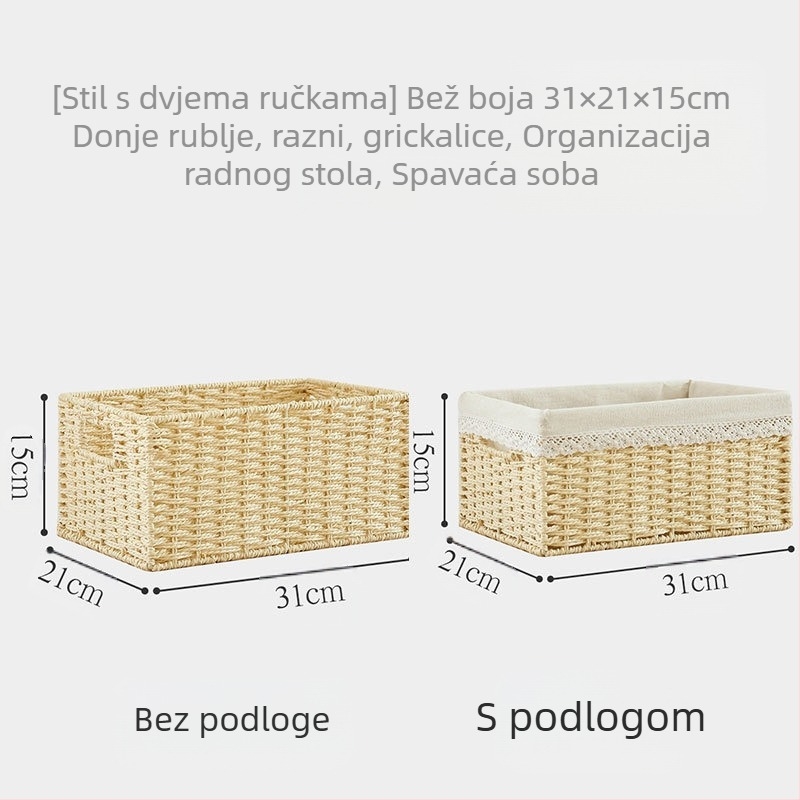 Koš za odlaganje s poklopcem, papirnati ratan pletenica, ekološki materijal