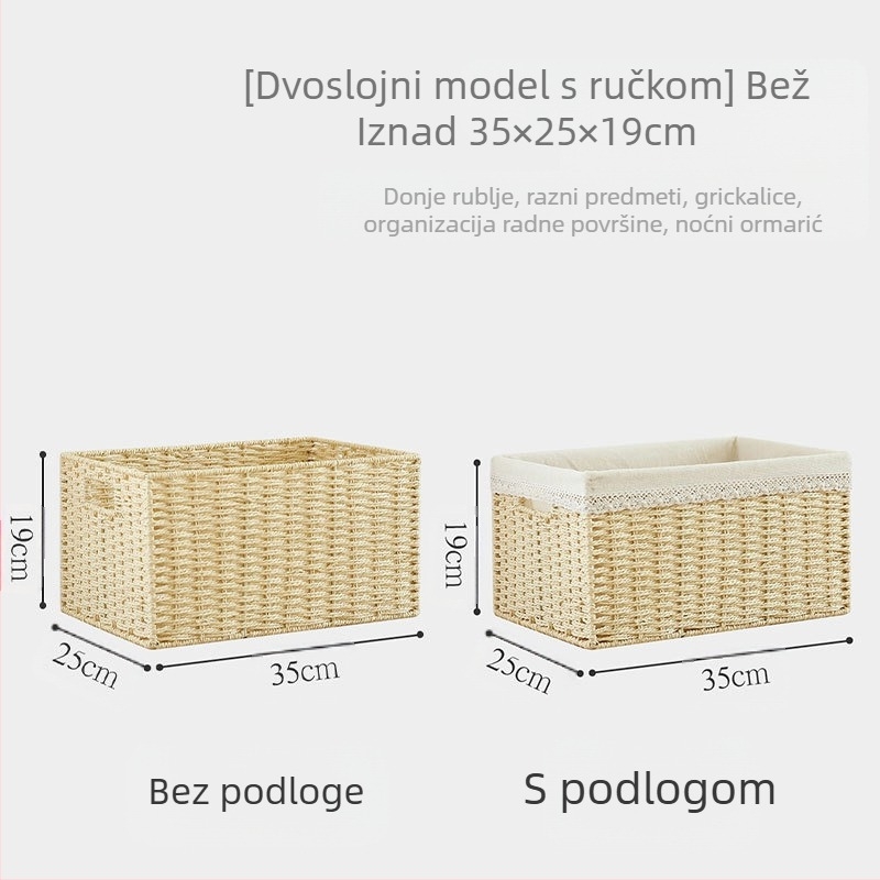 Koš za odlaganje s poklopcem, papirnati ratan pletenica, ekološki materijal