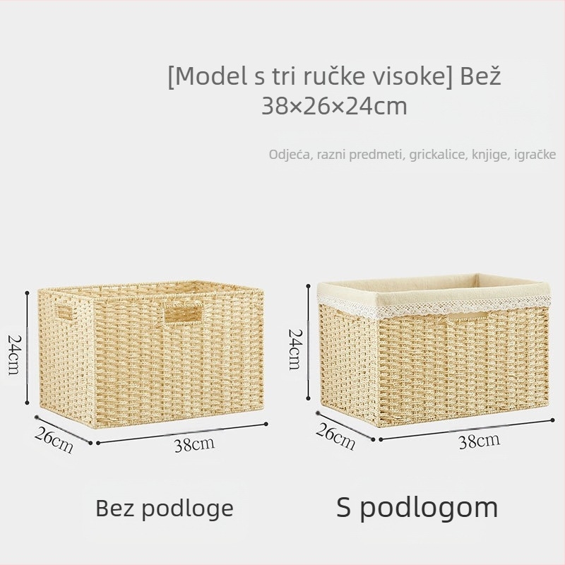 Koš za odlaganje s poklopcem, papirnati ratan pletenica, ekološki materijal