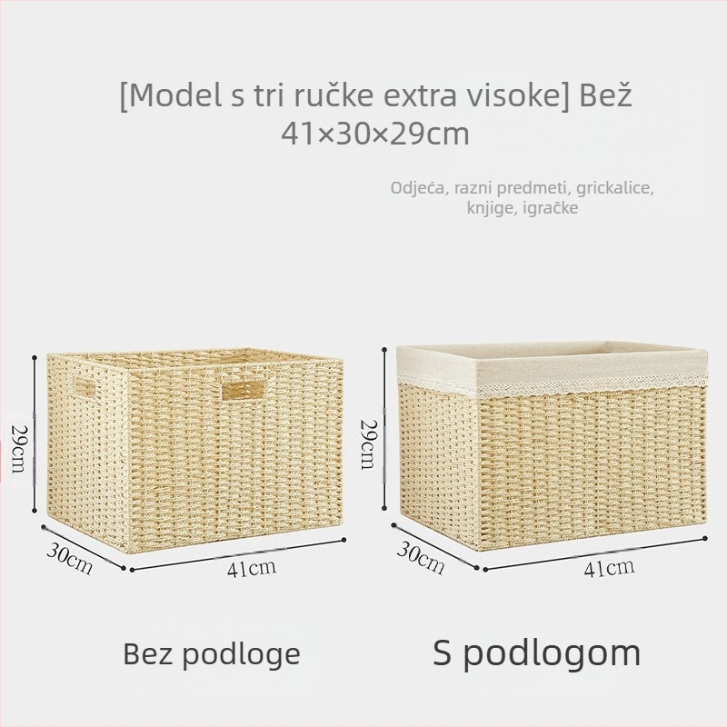 Koš za odlaganje s poklopcem, papirnati ratan pletenica, ekološki materijal