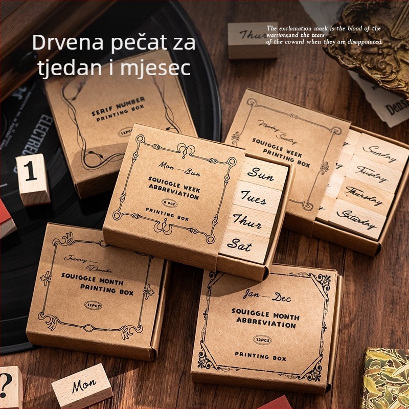 Xiami drveni set pečata za dnevnik – mjesec i tjedan, tehnika otiska