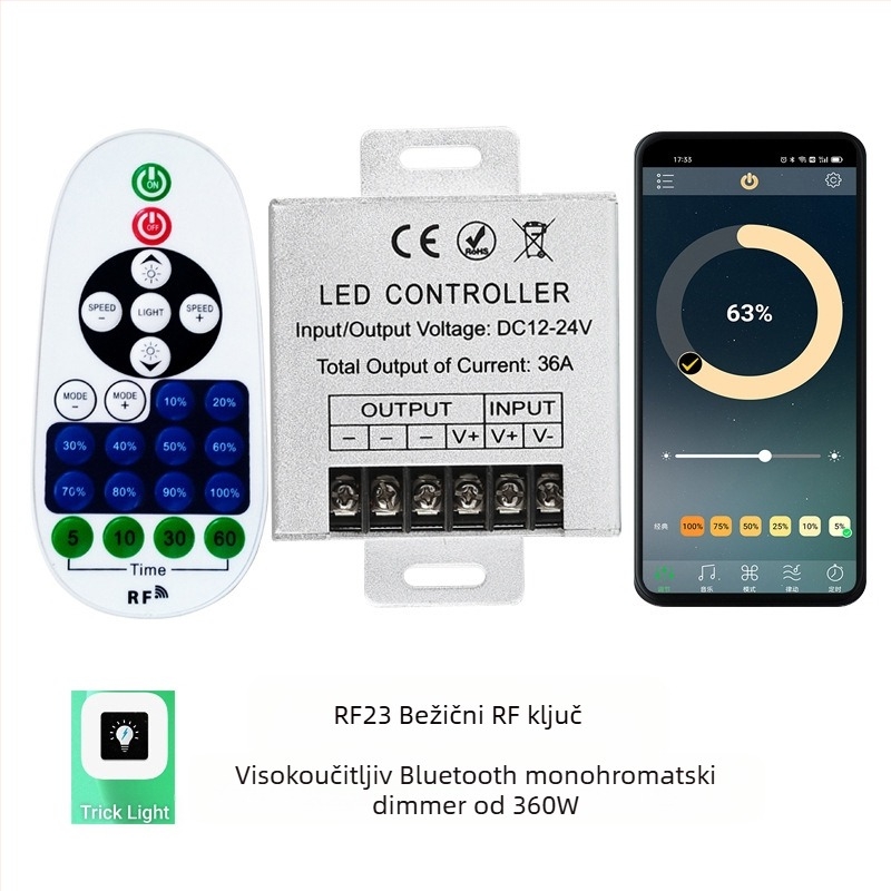 ZHENHUA KY-RF23-D1 RF dimmer za niskonaponske LED trake, DC12-24V, RF23-key daljinski upravljač
