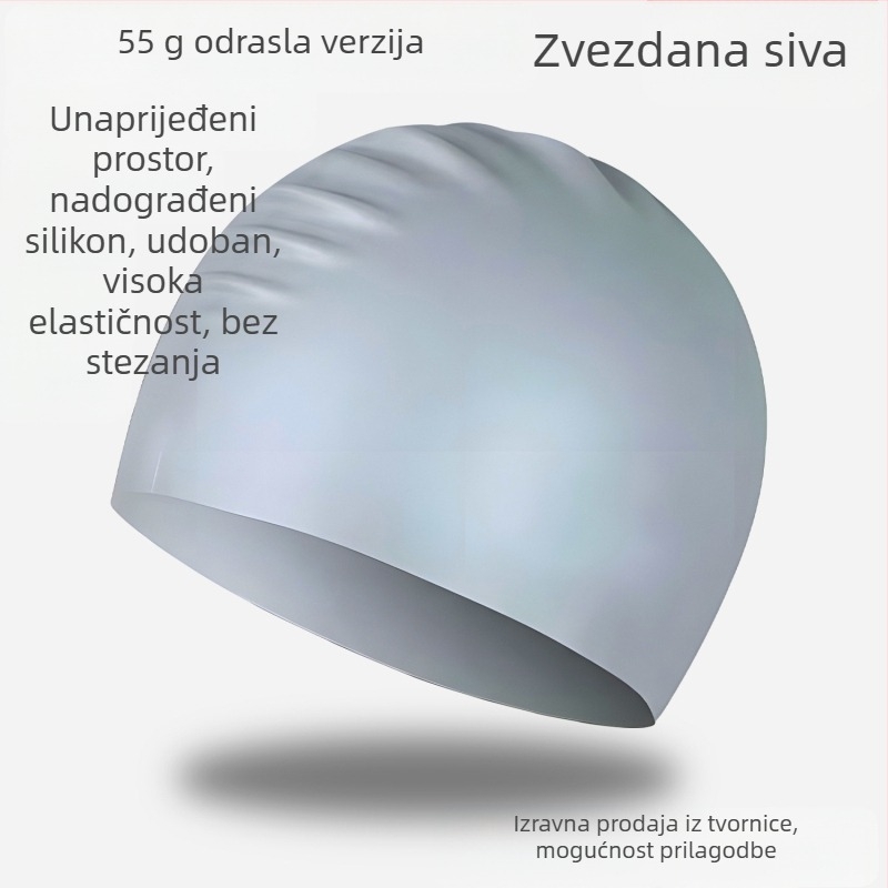 Kapa za plivanje od silikona - vodootporna, udobna, visoko elastična, unisex, za odrasle, za bazen (Materijal: silikon; Uzorak: jednobojan; Namijenjeno: odrasli; Scenarij: bazen)