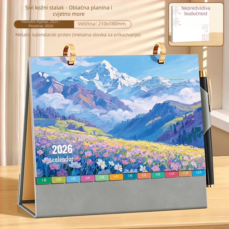 Desktop kalendar 2026: retro kineskog stila, jednostavan i moderan dizajn, PU koža, mogućnost tiskanja logotipa, univerzalni poklon.