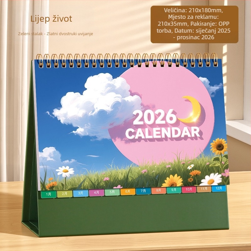 Desktop kalendar 2026: retro kineskog stila, jednostavan i moderan dizajn, PU koža, mogućnost tiskanja logotipa, univerzalni poklon.