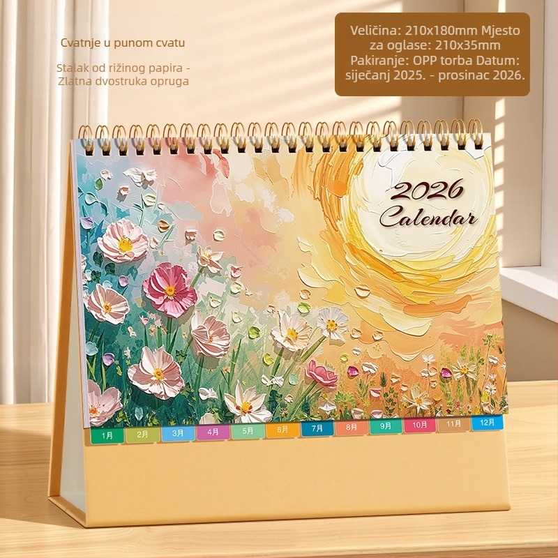 Desktop kalendar 2026: retro kineskog stila, jednostavan i moderan dizajn, PU koža, mogućnost tiskanja logotipa, univerzalni poklon.