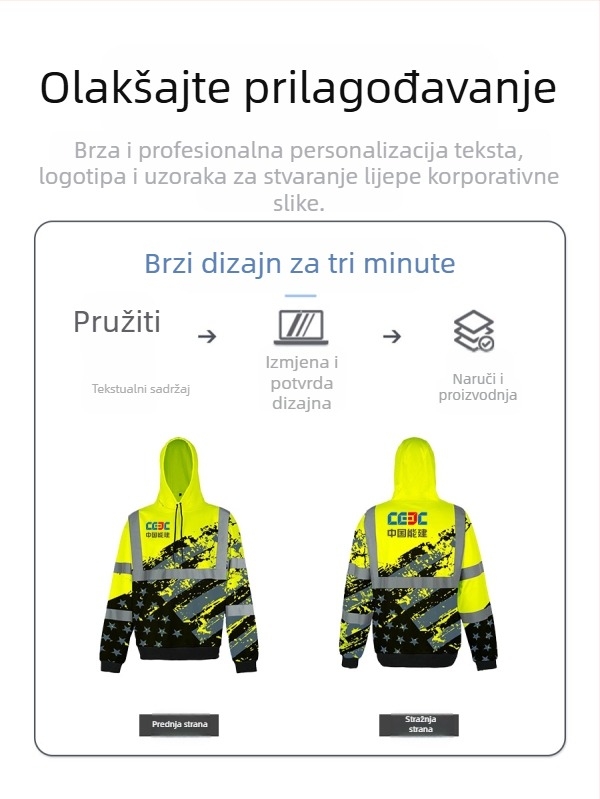 Hoodie s 3D digitalnim printom logotipa, reflektirajući radno odijelo, glavni materijal 75% pamuk, podstava 65% pamuk, za muškarce