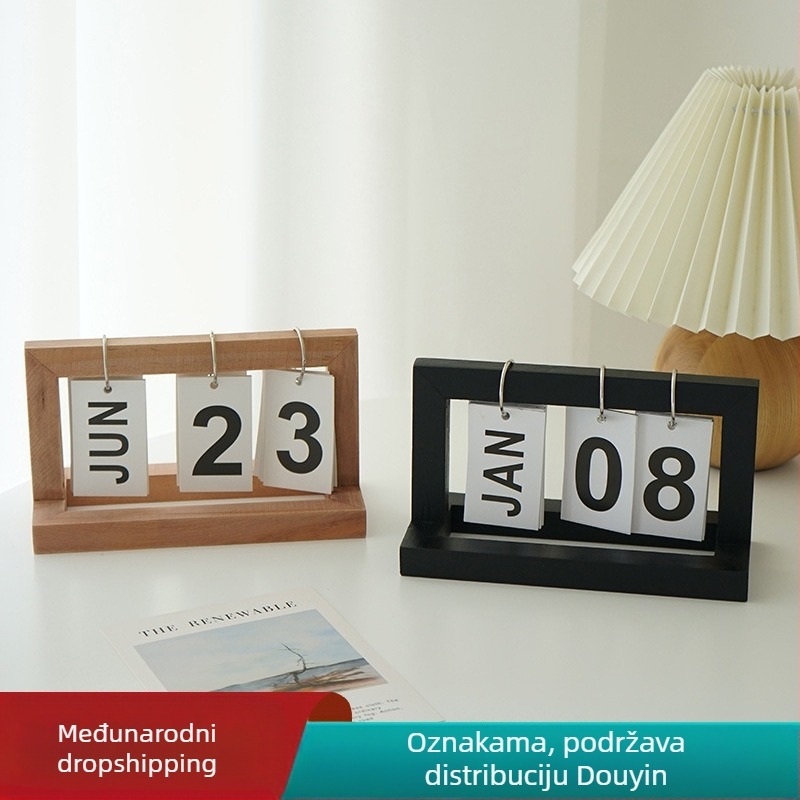 Drveni stolni kalendar s preklopnim stranama, vječni kalendar — stil modernog umjetničkog izraza; Materijal: drvo; Mehanizam: prirodni, polu-manualni, polu-mehanički