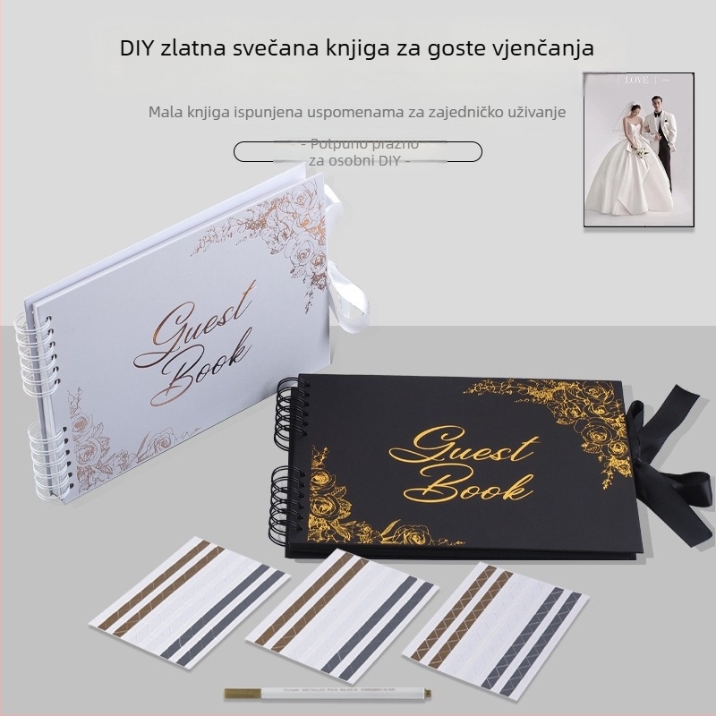 Knjiga gostiju sa spiralnim poveznom od kraft papira, 40 stranica, unutarnje stranice: 230 g crni karton / 210 g bijeli dvostrano ljepljivi papir