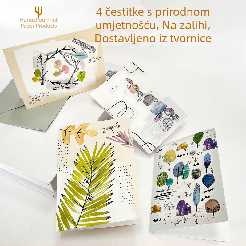 Sklopiva čestitka s kuvertom i naljepnicom za kuvertu, prazno mjesto za ručno pisanje, prirodni umjetnički stil