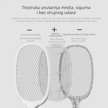 Električni štap za komarce s LED svjetlom, aluminijska mreža, ugrađena baterija ≤500 mAh, domet do 10㎡, višestruko podešavanje