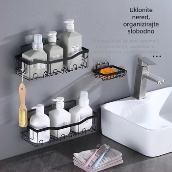 Dva etažni kovinski stalak za kupaonicu, zidni, bez bušenja, sklopiv i podesiv