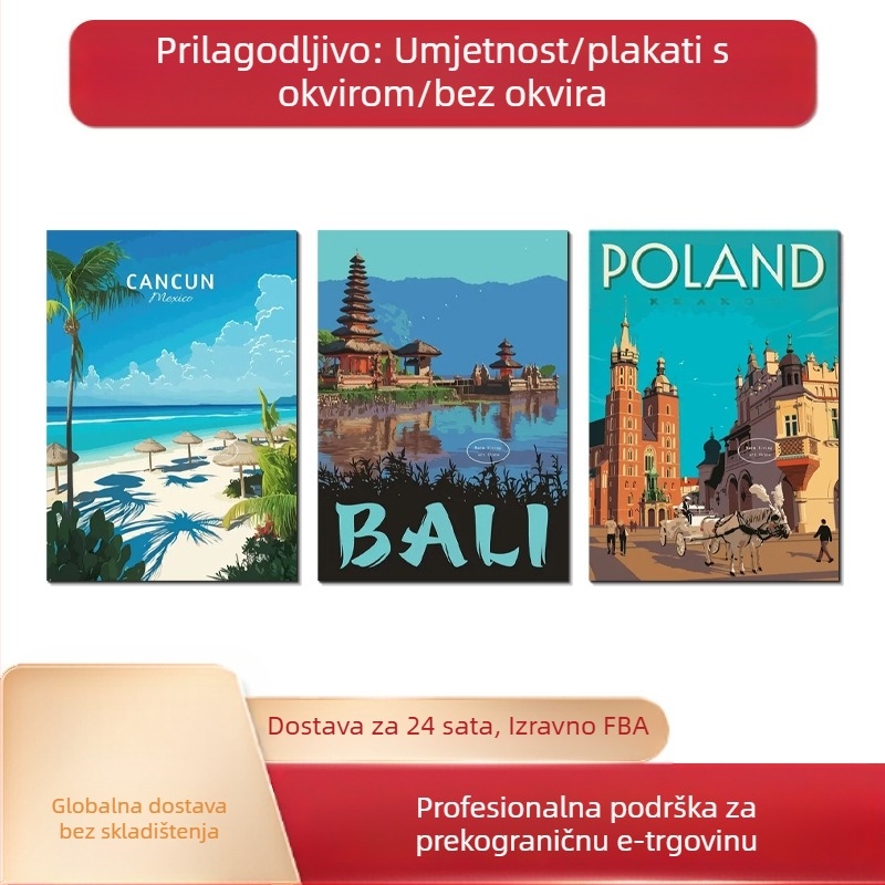 Platnena slika s gradski pejzažem, zidna dekoracija u modernom minimalističkom stilu, izvedena tehnikom spreja