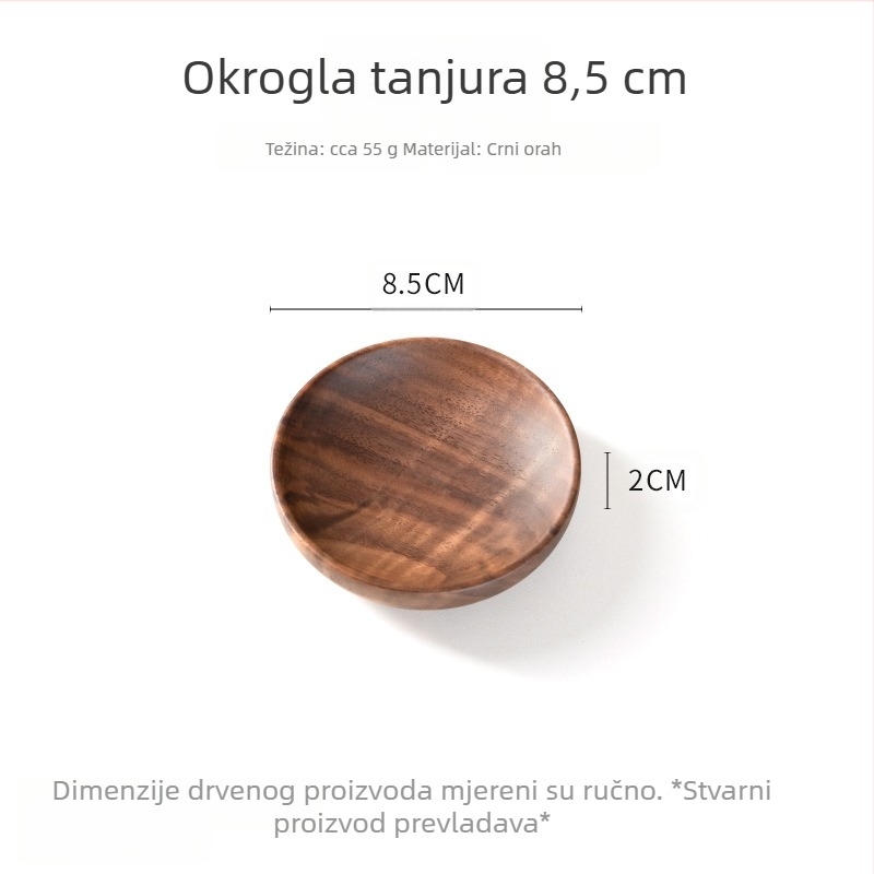 Okrugli drveni tanjur za sushi i voće, japanski stil, površina sprej bojom, tiskano logo