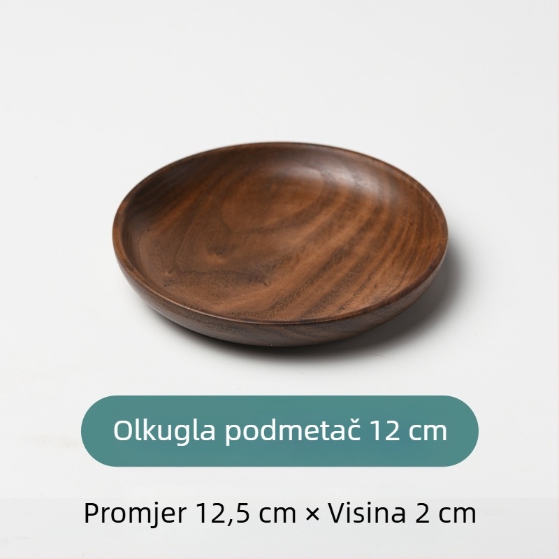 Okrugli drveni tanjur za sushi i voće, japanski stil, površina sprej bojom, tiskano logo