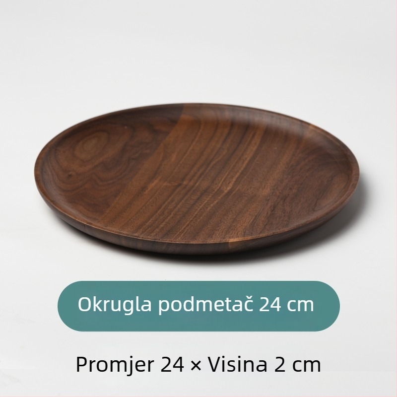Okrugli drveni tanjur za sushi i voće, japanski stil, površina sprej bojom, tiskano logo