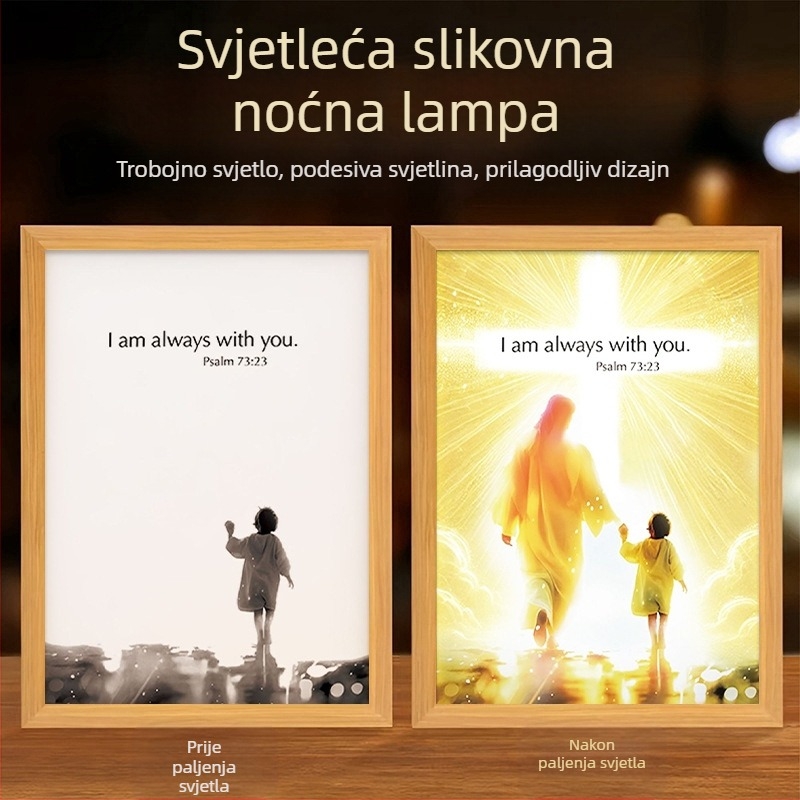 Osvijetljena slika s temom križa za dnevni boravak, koja zrači toplinom, mirom i dobrotom; kreativni ukras za stol.