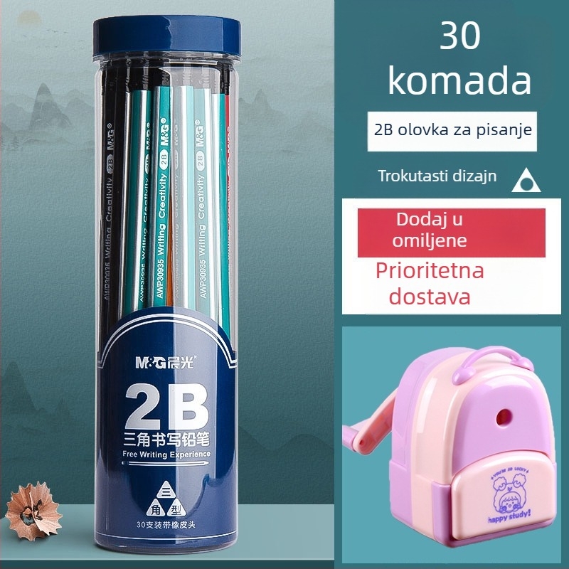 Olovka s trokutnim tijelom i gumicom na kraju, šesterokutnog oblika za djecu