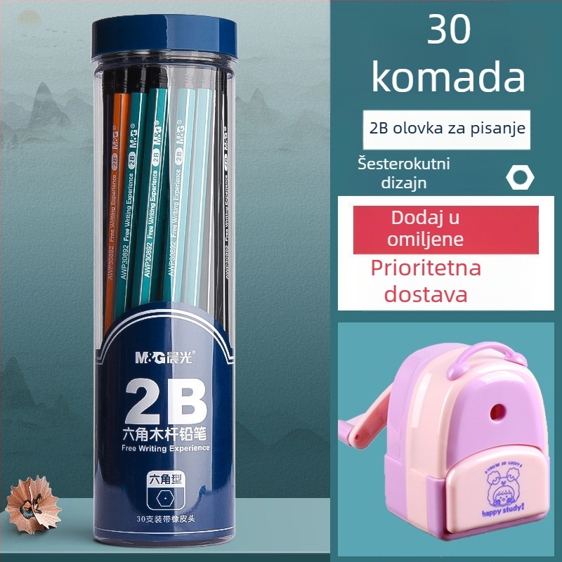 Olovka s trokutnim tijelom i gumicom na kraju, šesterokutnog oblika za djecu