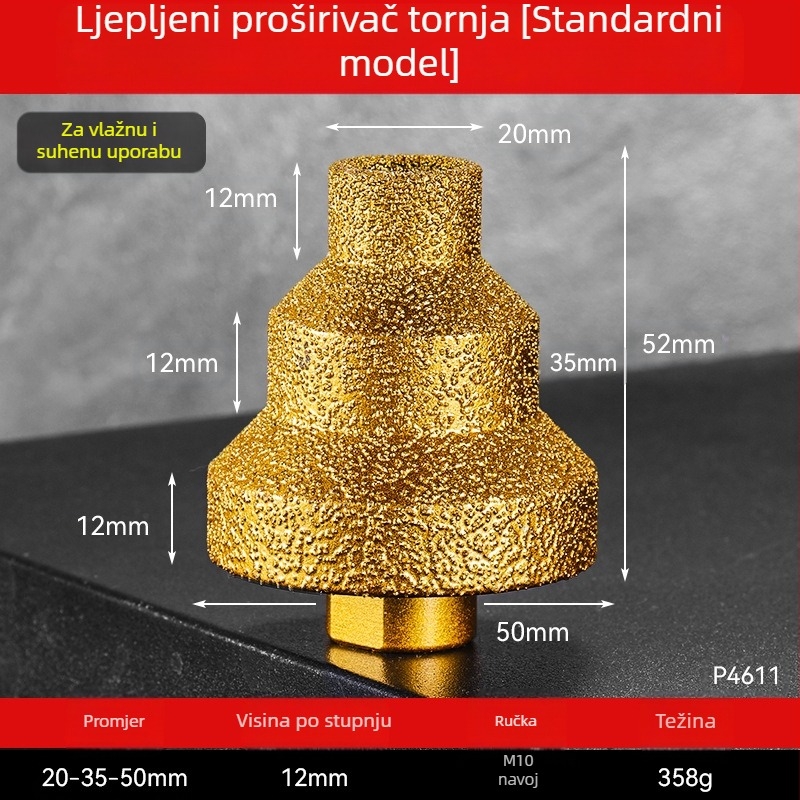 Dijamantna Pagoda korak bušilica za pločice i kamen – višenamjenski bit za otvaranje rupa, zaobljenje rubova i brušenje kutnom brusilicom