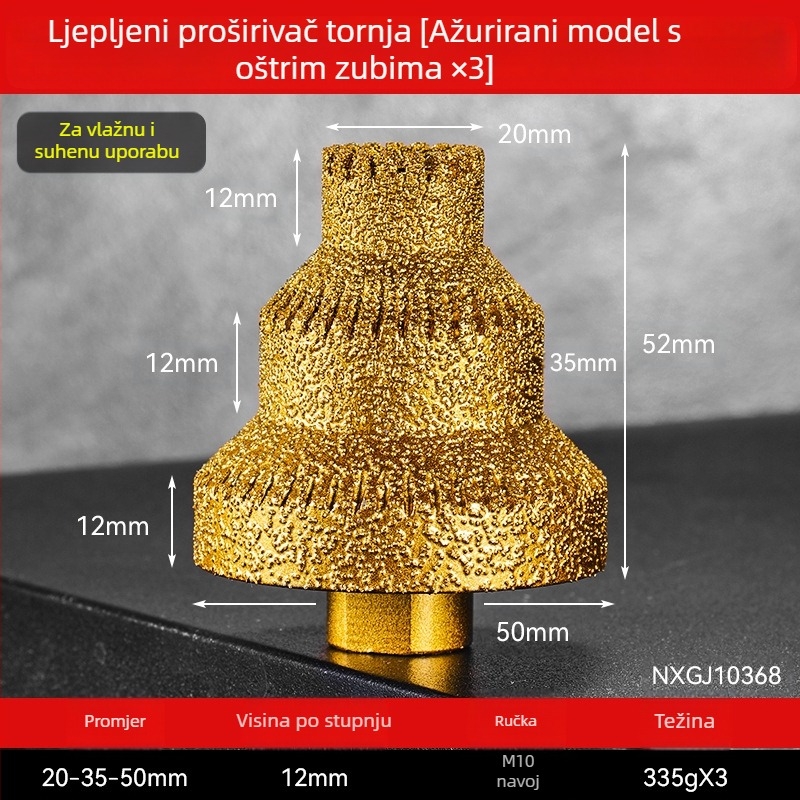 Dijamantna Pagoda korak bušilica za pločice i kamen – višenamjenski bit za otvaranje rupa, zaobljenje rubova i brušenje kutnom brusilicom