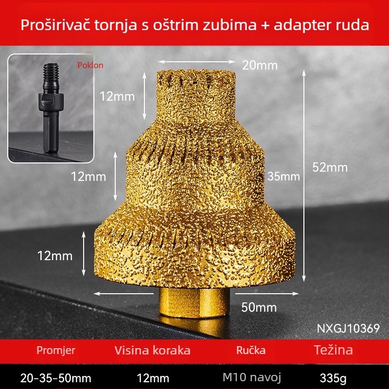 Dijamantna Pagoda korak bušilica za pločice i kamen – višenamjenski bit za otvaranje rupa, zaobljenje rubova i brušenje kutnom brusilicom