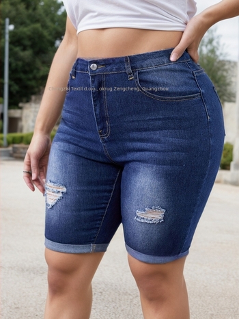 Ženske denim srednje duljine hlače - visoki struk, uski kroj, pamuk 50-70%, poliester 30-50%, proljeće 2025