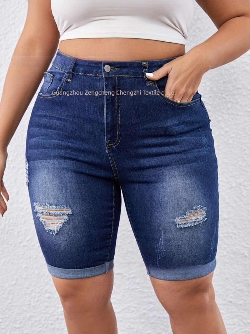 Ženske denim srednje duljine hlače - visoki struk, uski kroj, pamuk 50-70%, poliester 30-50%, proljeće 2025