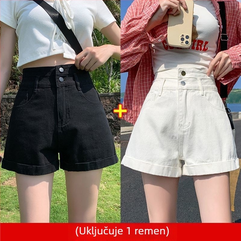 Ženske traper šorceve s visokim strukom i широком siluetom, ultra-tanka denim tkanina (95%+ pamuk)