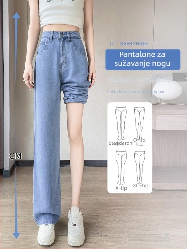 Ženske hlače Lyocell denim, lagane za ljeto, novi model 2026, svijetla boja, drapiran kroj, široke hlače s visokim strukom