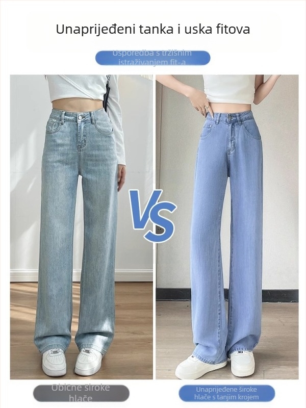 Ženske hlače Lyocell denim, lagane za ljeto, novi model 2026, svijetla boja, drapiran kroj, široke hlače s visokim strukom