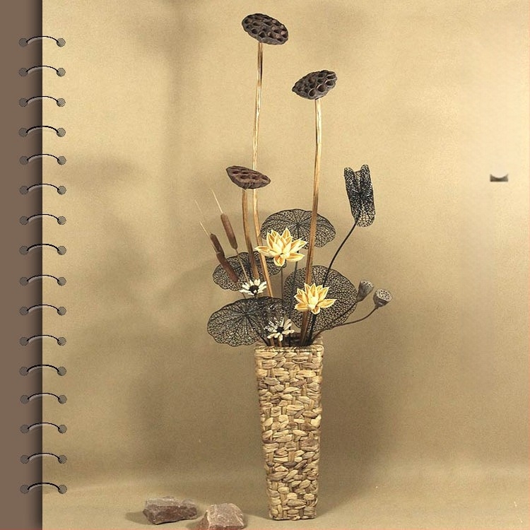 Zen stil buket suhog cvijeća za dnevni boravak – mješavina elemenata s lotosom, plodovima lotosa i borovim šišicama (Variety: Lily; Material: Other; Craft: Other; Gift: No)