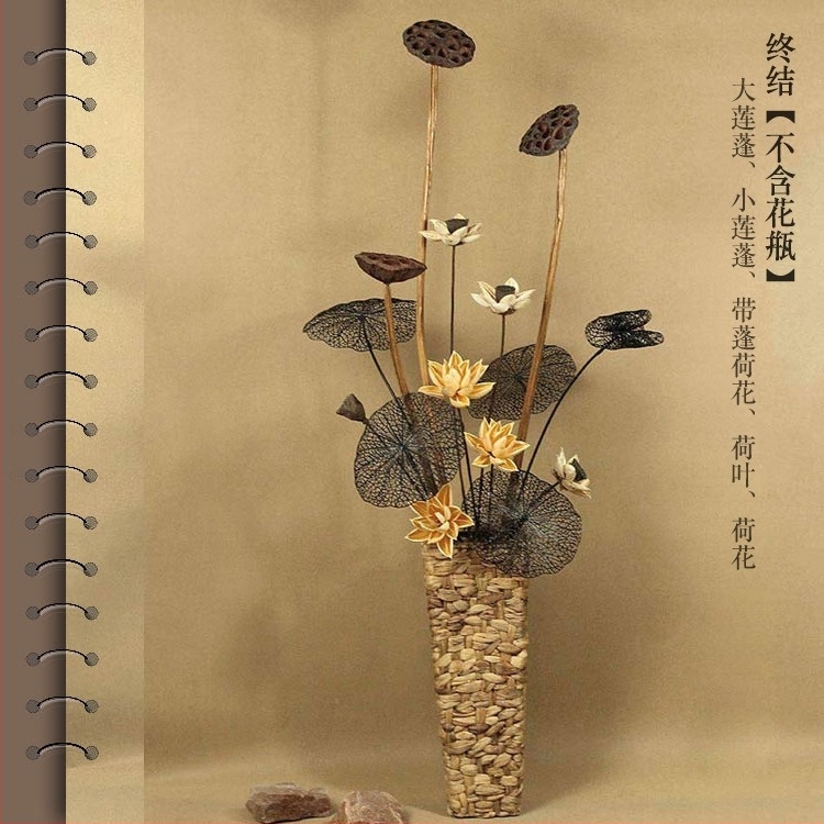 Zen stil buket suhog cvijeća za dnevni boravak – mješavina elemenata s lotosom, plodovima lotosa i borovim šišicama (Variety: Lily; Material: Other; Craft: Other; Gift: No)