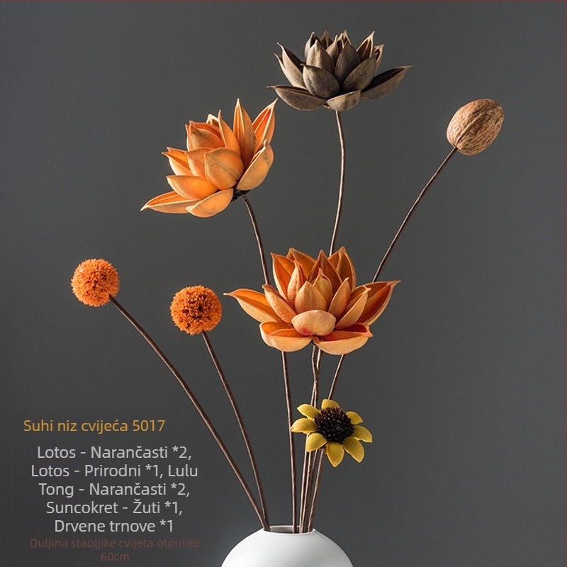 Zen stil buket suhog cvijeća za dnevni boravak – mješavina elemenata s lotosom, plodovima lotosa i borovim šišicama (Variety: Lily; Material: Other; Craft: Other; Gift: No)