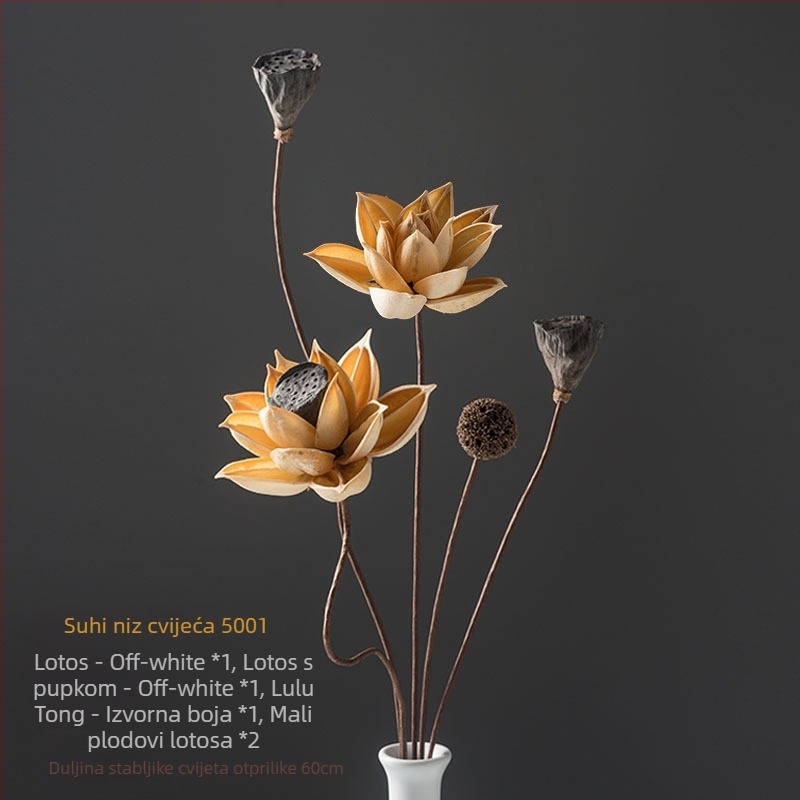 Zen stil buket suhog cvijeća za dnevni boravak – mješavina elemenata s lotosom, plodovima lotosa i borovim šišicama (Variety: Lily; Material: Other; Craft: Other; Gift: No)