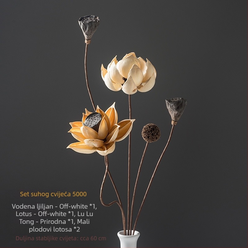 Zen stil buket suhog cvijeća za dnevni boravak – mješavina elemenata s lotosom, plodovima lotosa i borovim šišicama (Variety: Lily; Material: Other; Craft: Other; Gift: No)