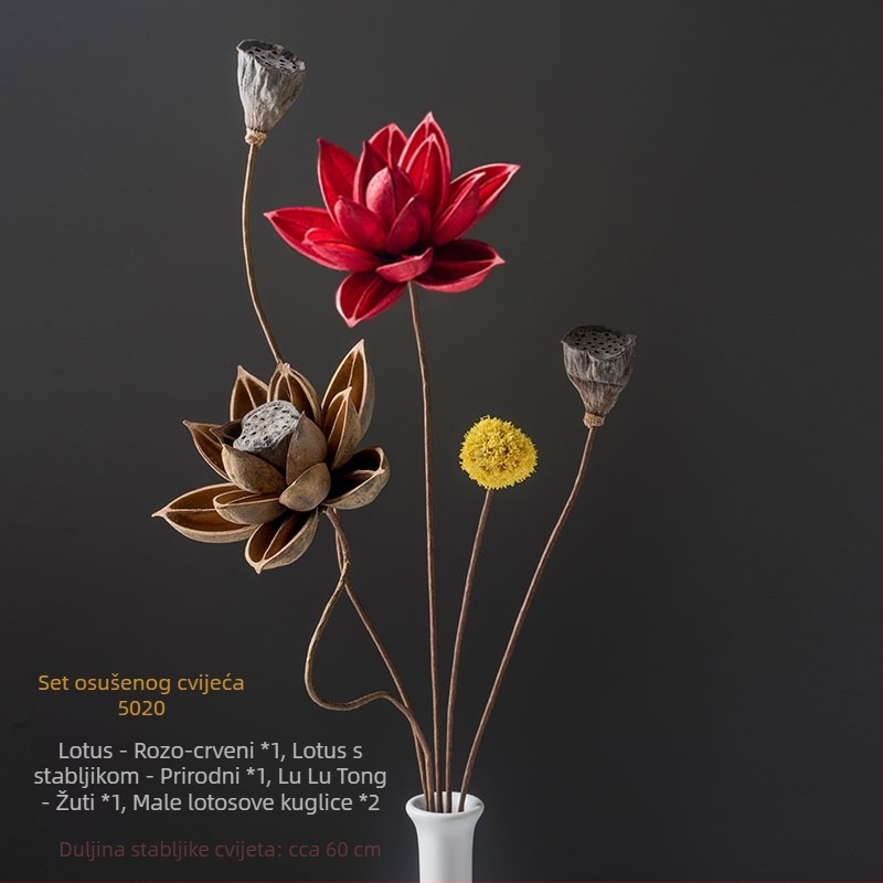 Zen stil buket suhog cvijeća za dnevni boravak – mješavina elemenata s lotosom, plodovima lotosa i borovim šišicama (Variety: Lily; Material: Other; Craft: Other; Gift: No)