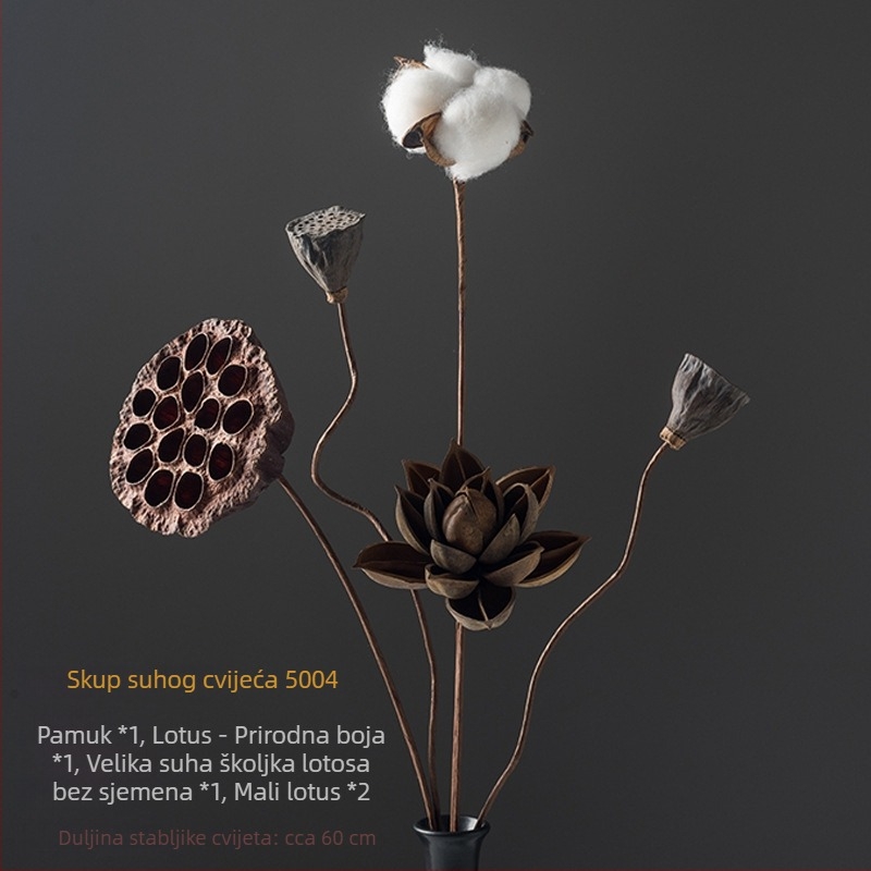 Zen stil buket suhog cvijeća za dnevni boravak – mješavina elemenata s lotosom, plodovima lotosa i borovim šišicama (Variety: Lily; Material: Other; Craft: Other; Gift: No)