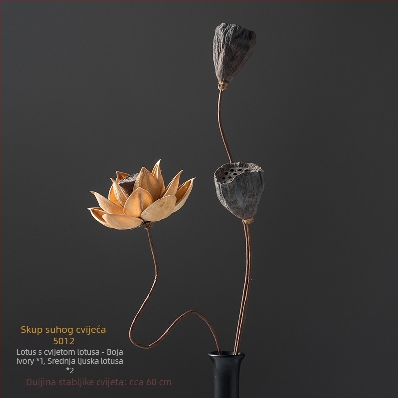 Zen stil buket suhog cvijeća za dnevni boravak – mješavina elemenata s lotosom, plodovima lotosa i borovim šišicama (Variety: Lily; Material: Other; Craft: Other; Gift: No)