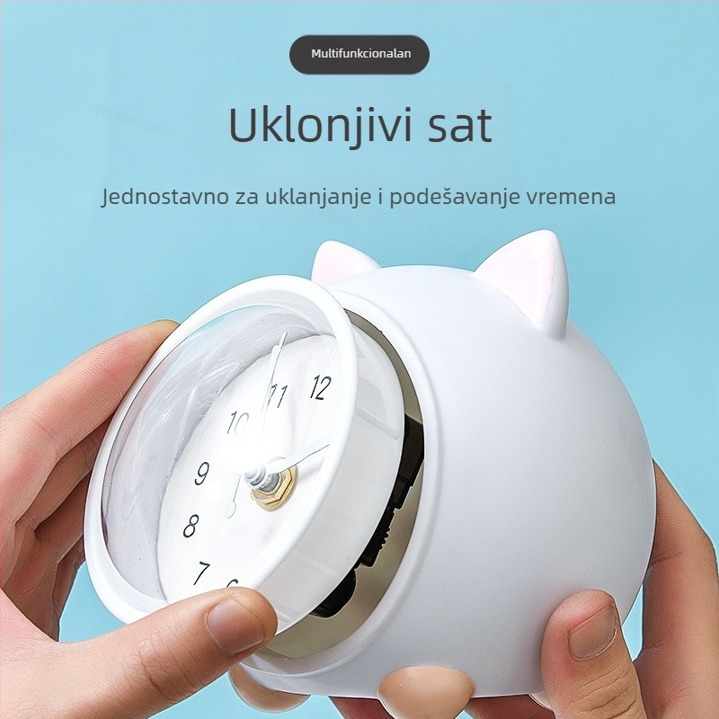 Dječji stolni sat s kasicom i noćnim svjetlom, baterijsko napajanje, mehanički pogon, jednostrana plastična kućišta, crtani stil