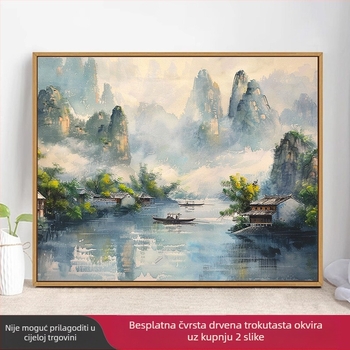 Digitalna uljana slika kineskog krajolisa – DIY ručno oslikavanje akrilnim uljanim bojama, drveni okvir, kineski stil
