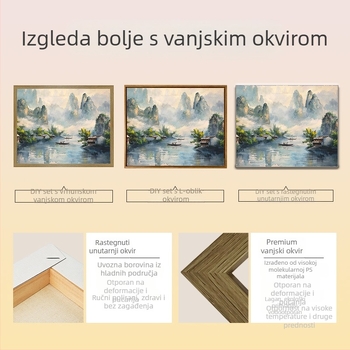 Digitalna uljana slika kineskog krajolisa – DIY ručno oslikavanje akrilnim uljanim bojama, drveni okvir, kineski stil