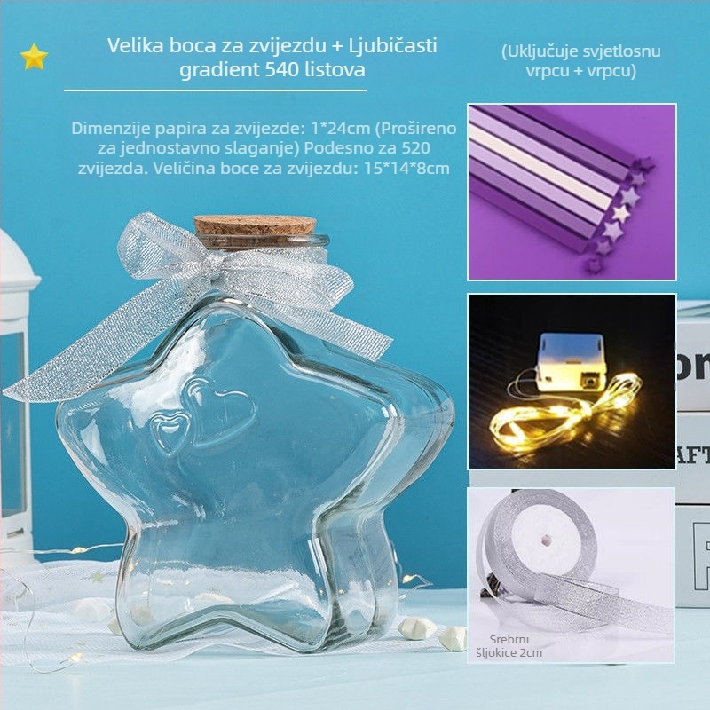 Origami zvjezdice u staklenu bočicu – Gradijentne zvjezdane trake, jednostavan i moderan stil, poklon za rođendan, za razrednog kolegu, Božić