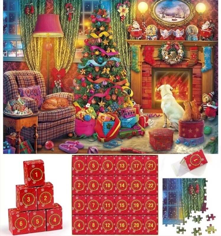 Plošni puzzle od papira, set 24 kutija odbrojavanja, jednoslojna igračka za uzrast 15-35