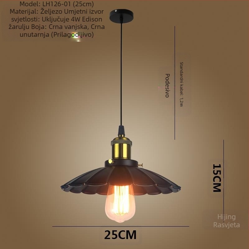 Željezni luster s LED svjetlom, jedne glave, pogodan za hodnik i restoran